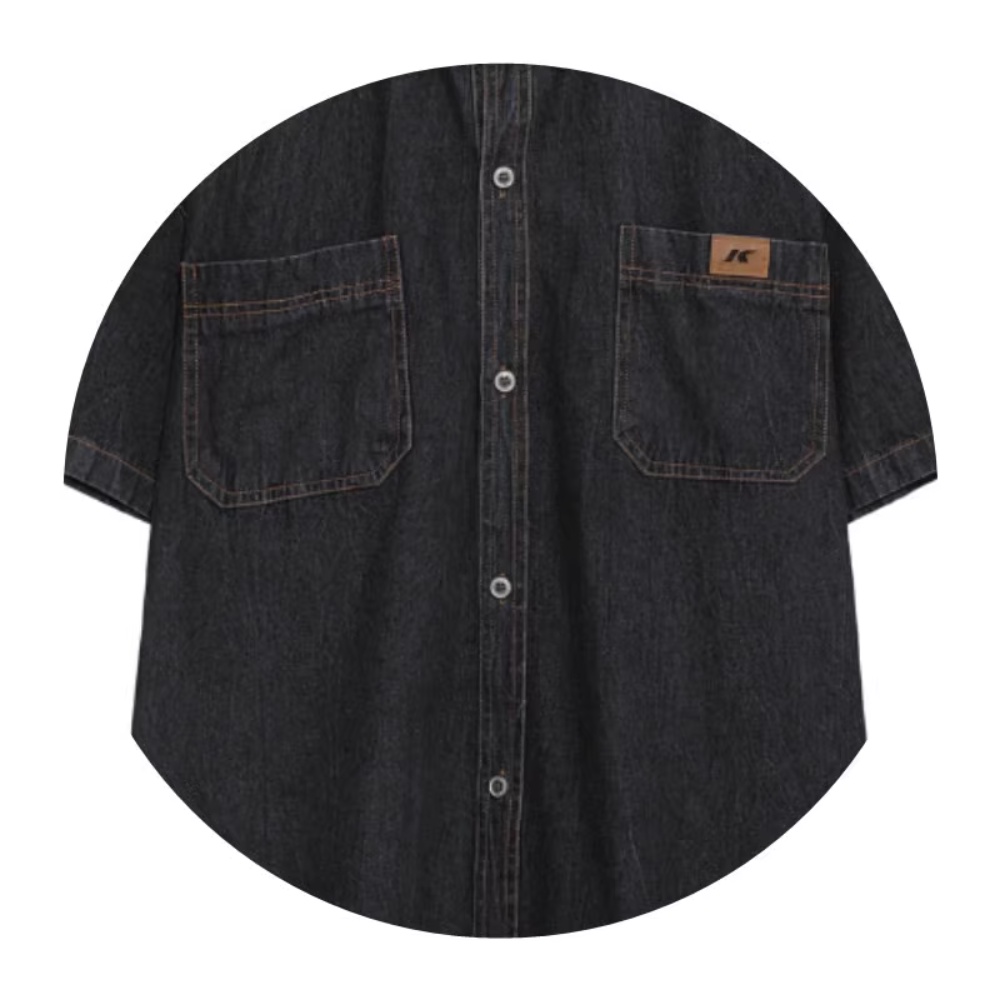 Áo Sơ Mi Denim Tay Ngắn Dáng Rộng Phong Cách Thời Trang Đường Phố Nhật Bản Cho Nam Và Nữ