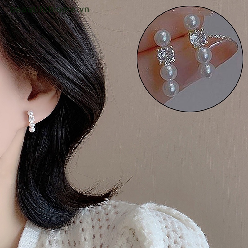 1 Đôi Bông Tai Ngọc Trai Đính Đá Zircon Phong Cách Hàn Quốc Thời Trang Cho Nữ
