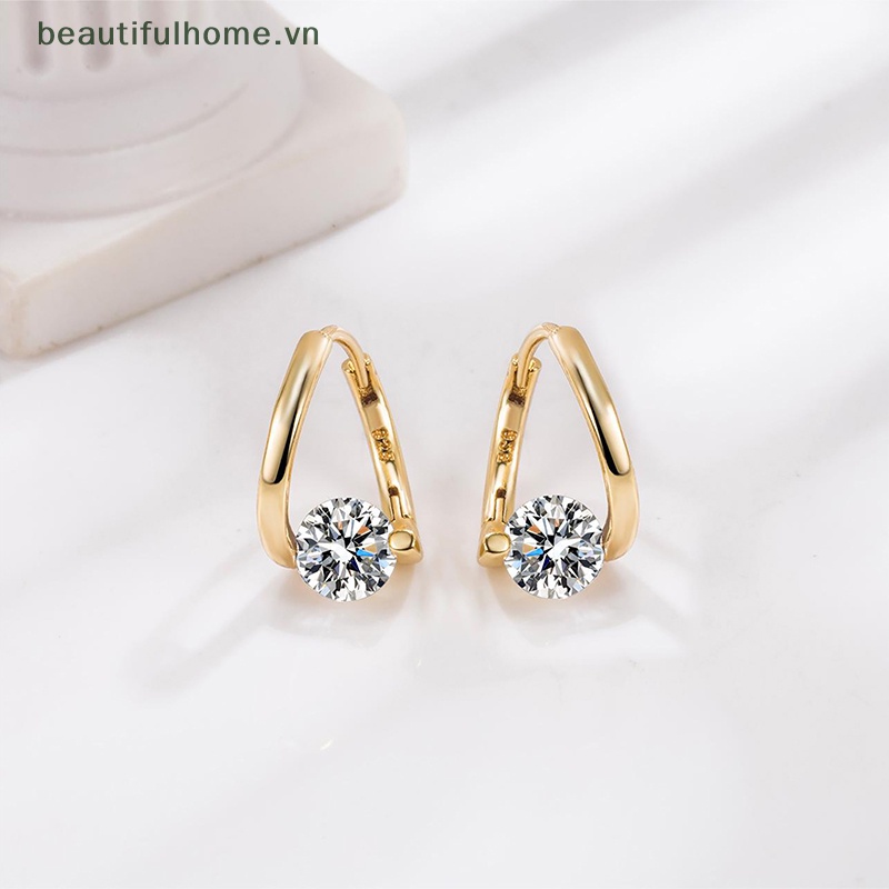 1 Đôi Bông Tai Đính Đá Zircon Đơn Giản Phong Cách Hàn Quốc Thời Trang Cho Nữ