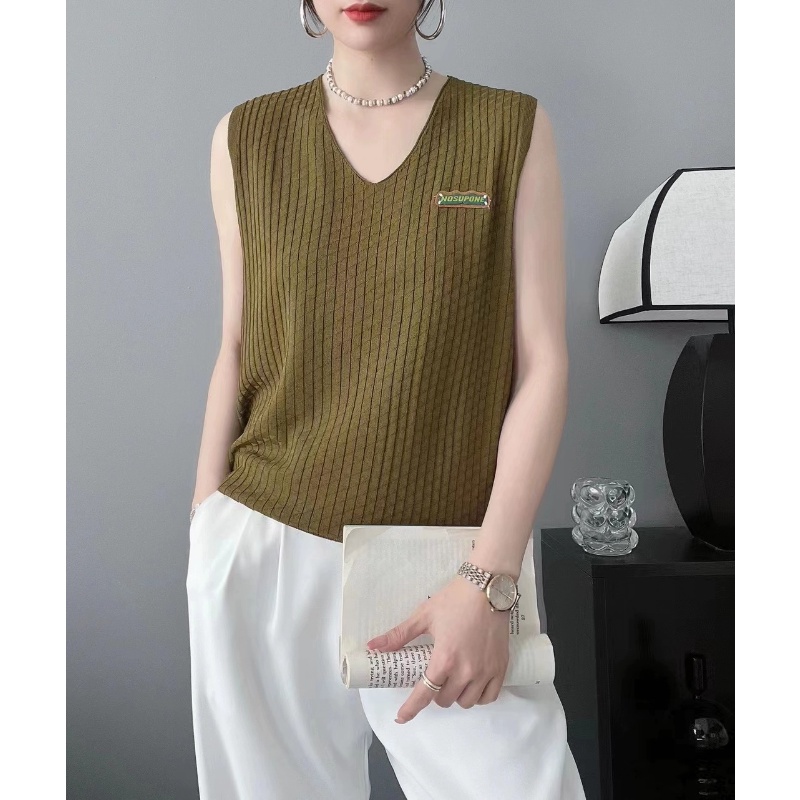 Áo Hai Dây Dệt Kim Mỏng Cổ Chữ V Đính Hạt Thời Trang Mùa Hè Cho Nữ