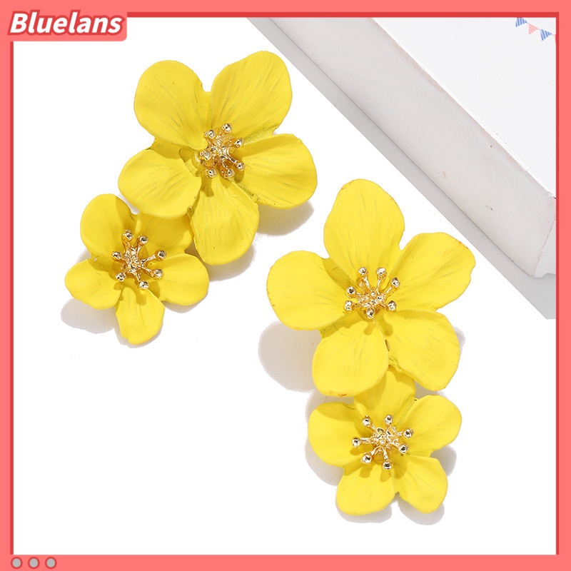 [BLS] Khuyên Tai Xỏ Hai Lớp Đính Hoa Năm Lá Thời Trang Cá Tính