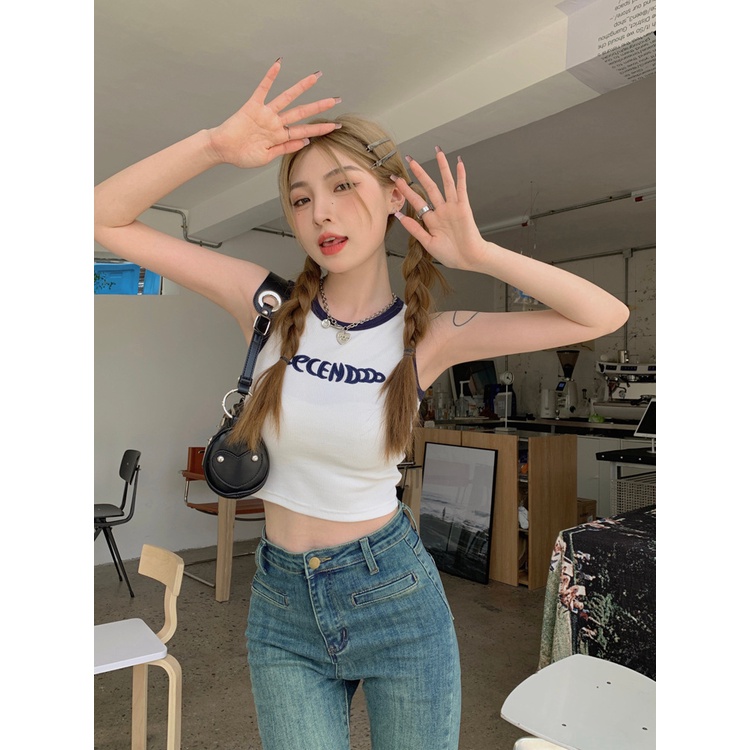 Áo Hai Dây Thêu Họa Tiết Chữ I Màu Trắng Thời Trang Mùa Hè Quyến Rũ Cho Nữ