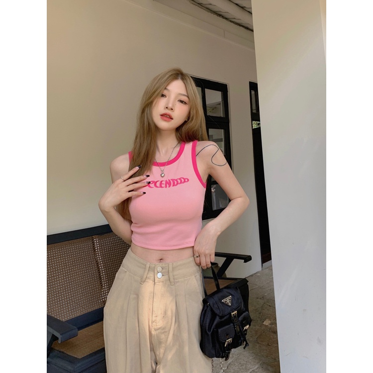 Áo Hai Dây Thêu Họa Tiết Chữ I Màu Trắng Thời Trang Mùa Hè Quyến Rũ Cho Nữ