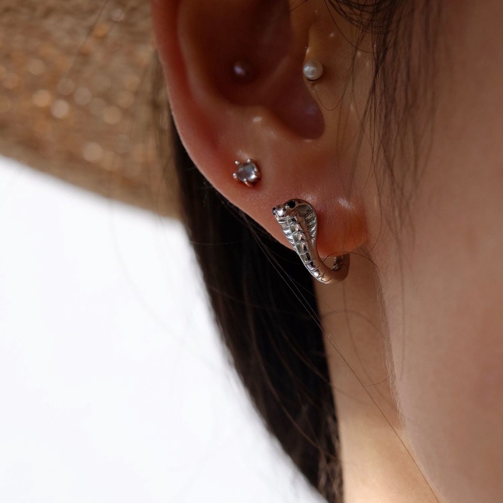 Bông Tai Mạ Bạc 925 Hình Rắn Phong Cách Hip Hop Âu Mỹ Thời Trang Cho Nam Và Nữ