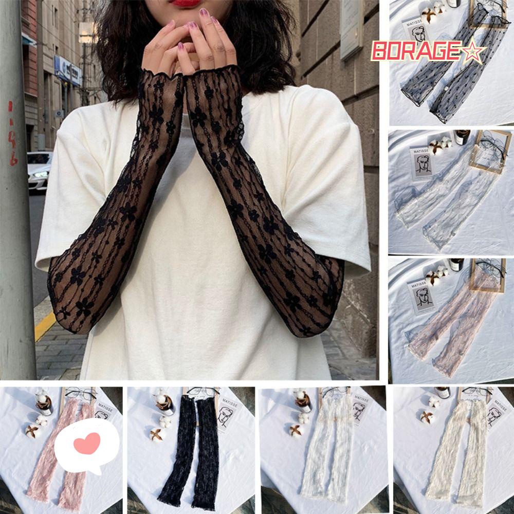 Găng Tay Chống Nắng Tia UV Siêu Mỏng Phối Ren Lưới Thời Trang Cho Nữ