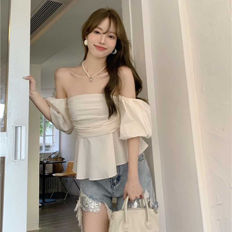 Áo Kiểu Trễ Vai Tay Ngắn Thời Trang Mùa Hè Thiết Kế Thanh Lịch