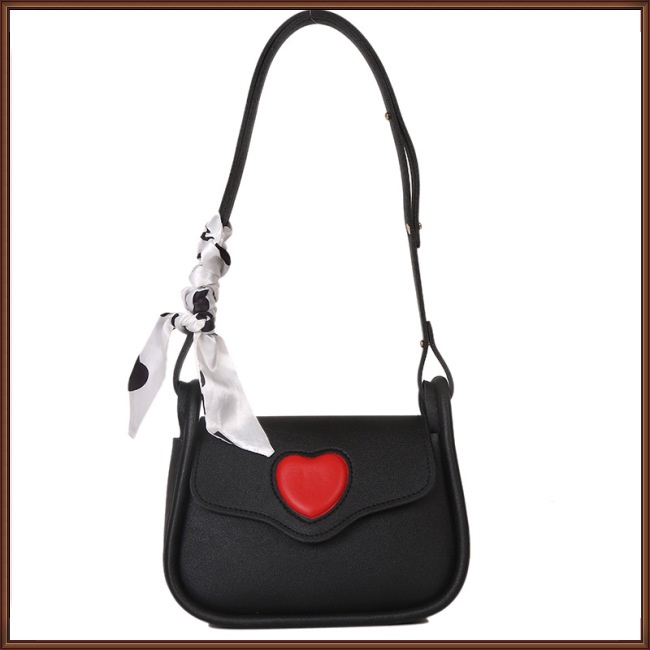 Túi Đeo Chéo Nắp Gập Trái Tim Màu Sắc Tương Phản Đơn Giản Hợp Thời Trang Cho Nữ