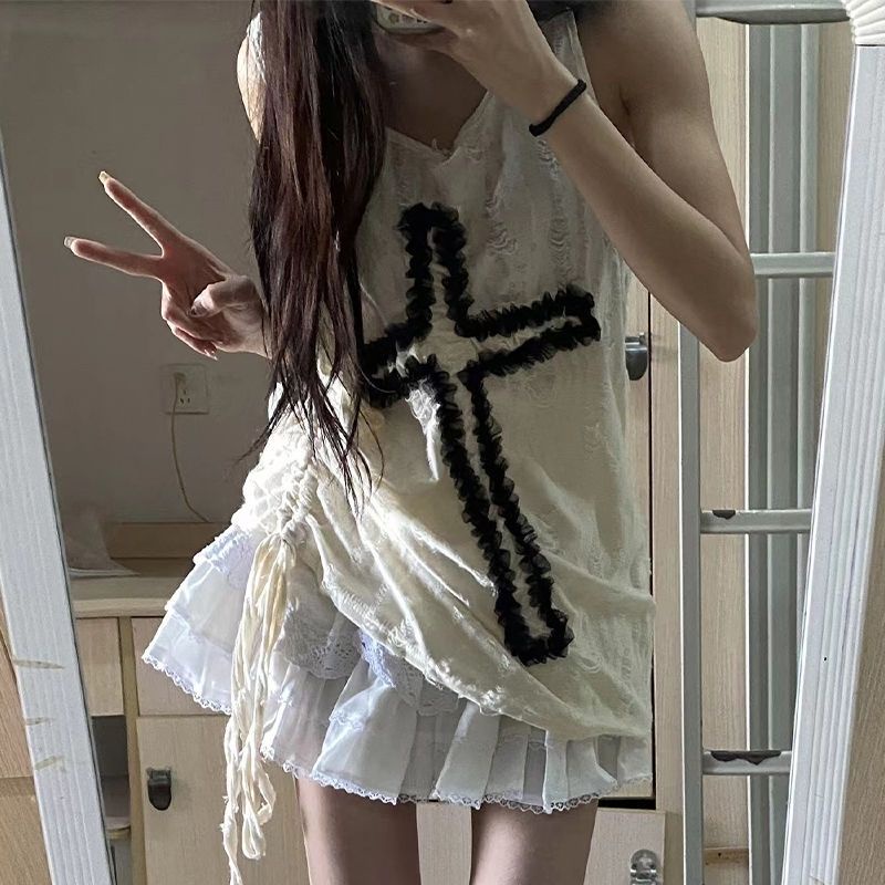 Áo Hai Dây Dáng Rộng Phong Cách Retro Mỹ Thời Trang Xuân Hè Hàng Mới 2023 Dành Cho Bạn Nữ