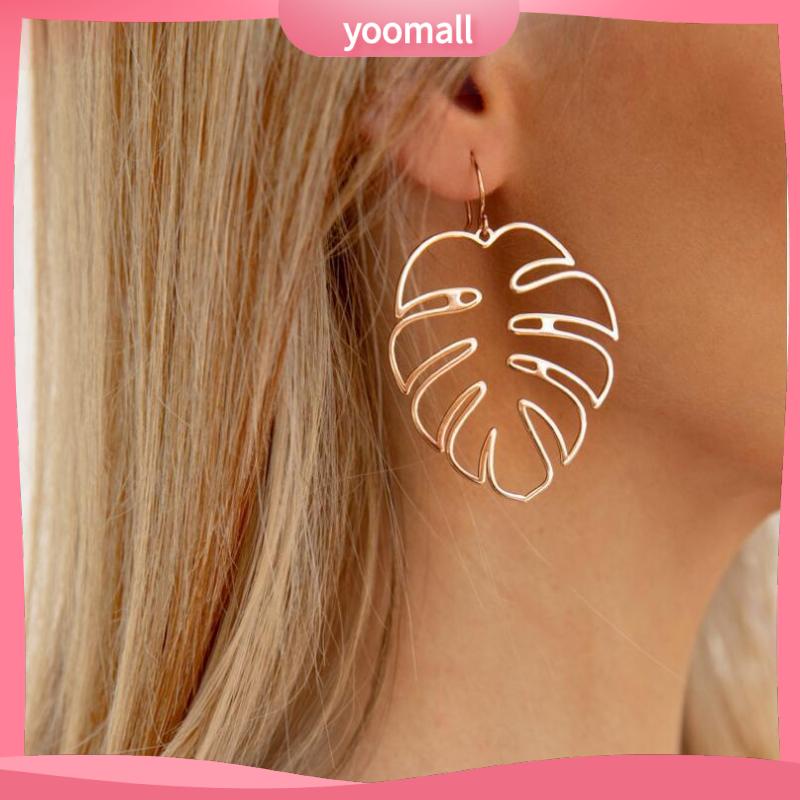 [YM] Bông Tai Hình Học Rỗng Họa Tiết Lá Bóng Phong Cách bohemian Cá Tính Thời Trang Âu Mỹ Dễ Phối Đồ