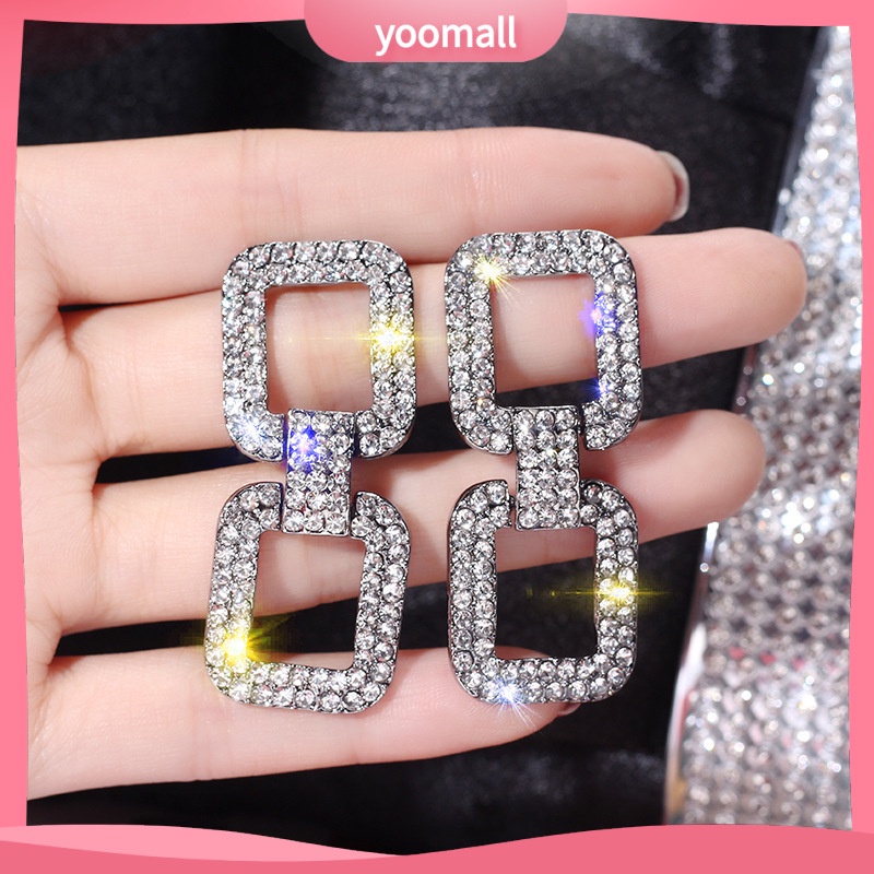 Khuyên Tai Dáng Dài Đính Đá Hình Vuông Cá Tính