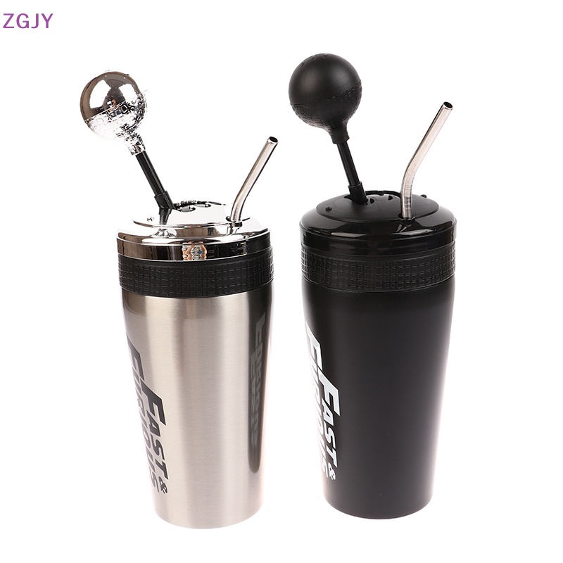 Bình Nước 500ml Bằng Thép Không Gỉ Kèm Ống Hút Và Nắp Cần Gạt Số Cho Xe Hơi Mới