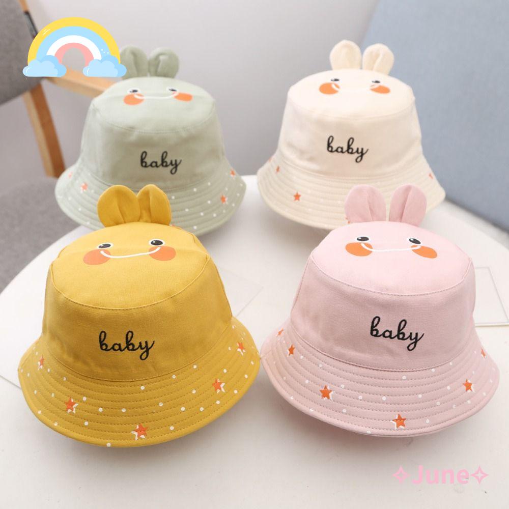 JUNE Mũ Panama Che Nắng Chống Tia UV Hình Tai Thỏ Dành Cho Trẻ Em