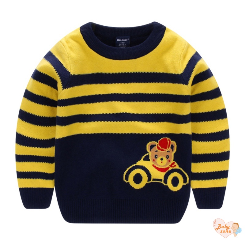 Áo Sweater Dệt Kim Kẻ Sọc In Hình Gấu Nhỏ Dễ Thương Thời Trang Thu Đông Cho Bé Trai
