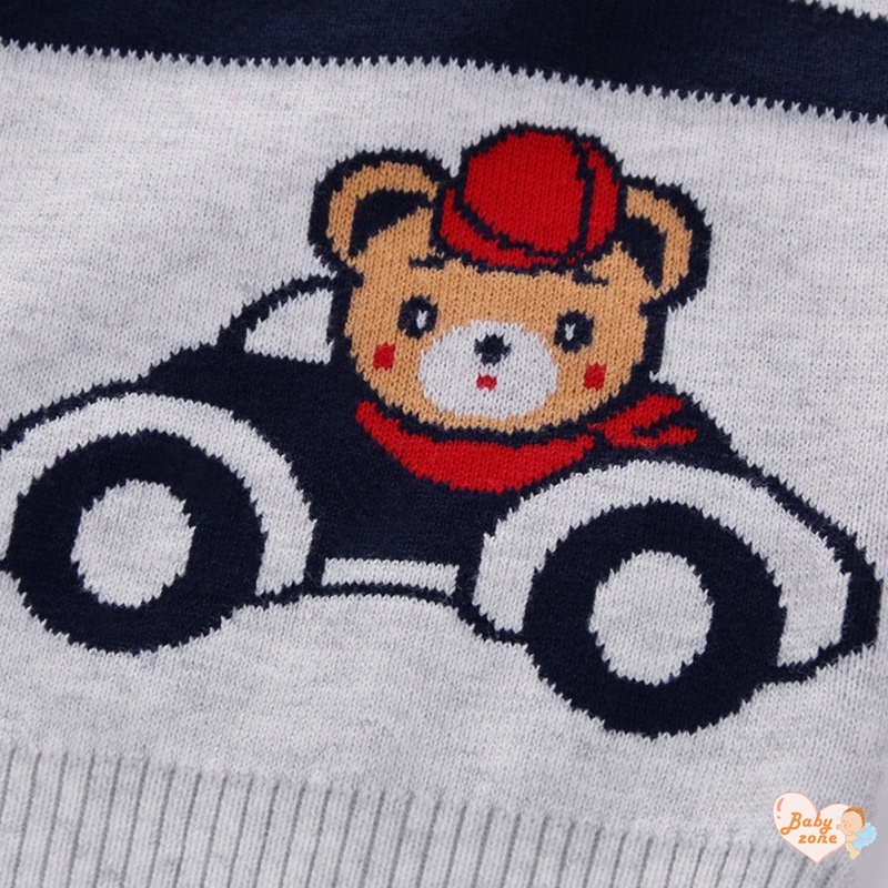 Áo Sweater Dệt Kim Kẻ Sọc In Hình Gấu Nhỏ Dễ Thương Thời Trang Thu Đông Cho Bé Trai