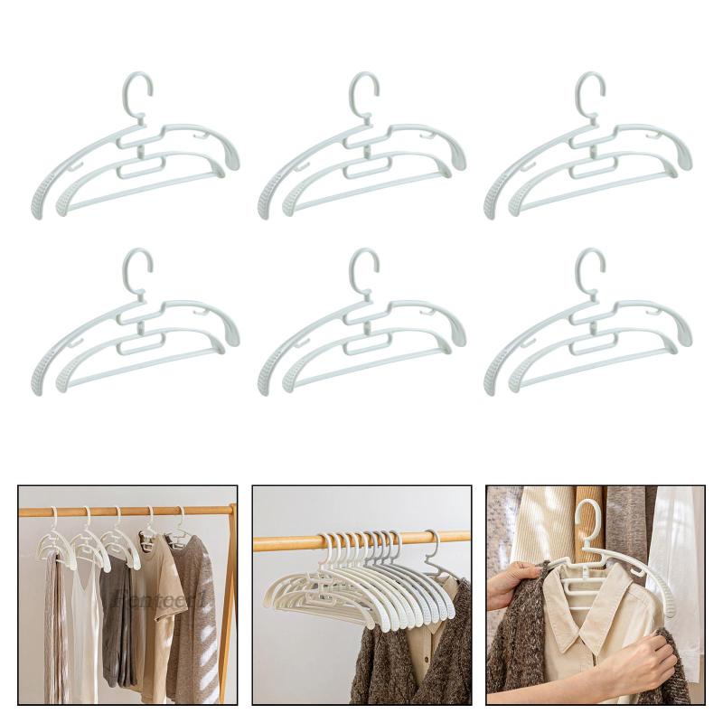 1 [Fenteer] 6 Móc Treo Quần Áo PP Hai Tầng Tiết Kiệm Không Gian Chắc Chắn