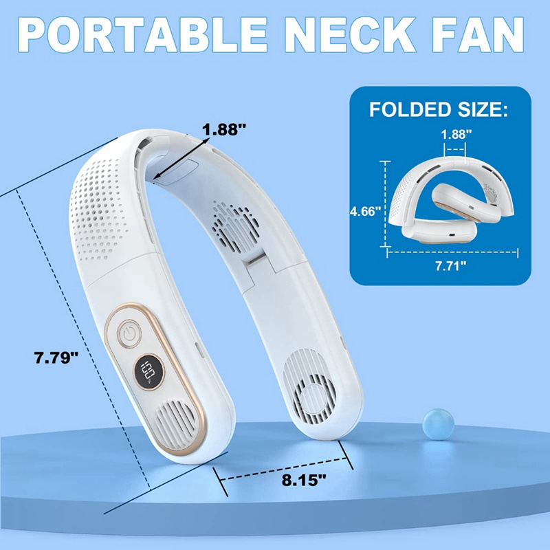 Quạt Đeo Cổ Có Thể Gập Lại Với Màn Hình LED Hiển Thị 360 Độ° Quạt Làm Mát Đeo Cổ Sạc Cổng USB Dùng Khi Đi Du Lịch / Đi Biển
