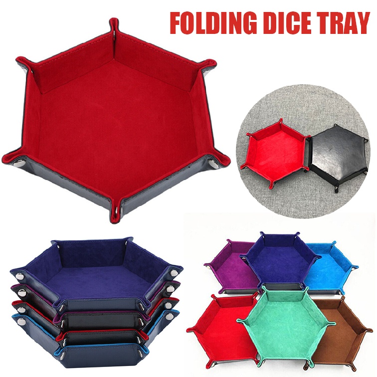 New Hexagon Collapsible Folding Dice Tray PU Leather & Velvet Inter Game Tray