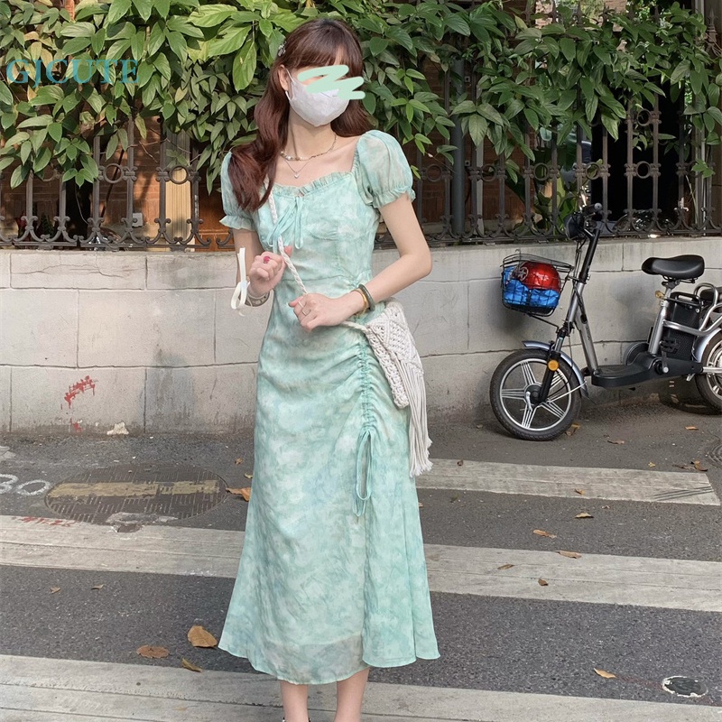 Đầm Midi Màu Nhuộm Tay Ngắn Thanh Lịch Thời Trang Mùa Hè Cho Nữ