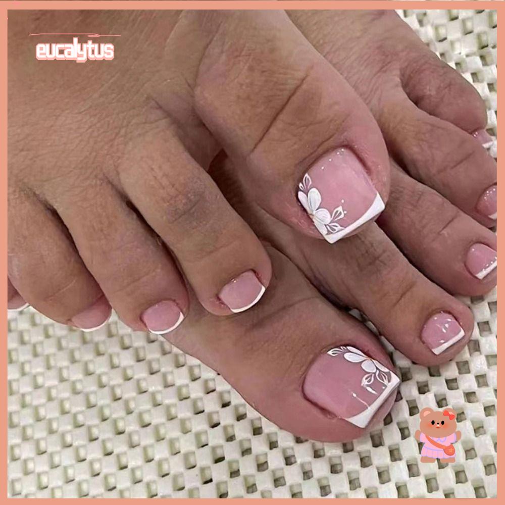 EUTUS Móng Chân Giả Ngắn Dáng Vuông Phong Cách Pháp Cho Nữ