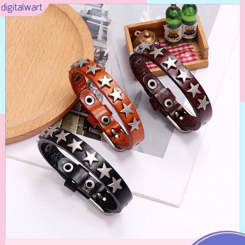 Vòng Tay Da Bò Đính Ngôi Sao Năm Cánh Phong Cách hip hop