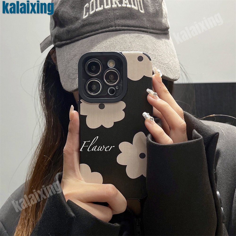 Ốp Điện Thoại Da Mềm Họa Tiết Hoa Trắng Đen Cho IPhone 11 12 13 14 Pro Max Xs Max XR X 14 Plus 7 8 Plus