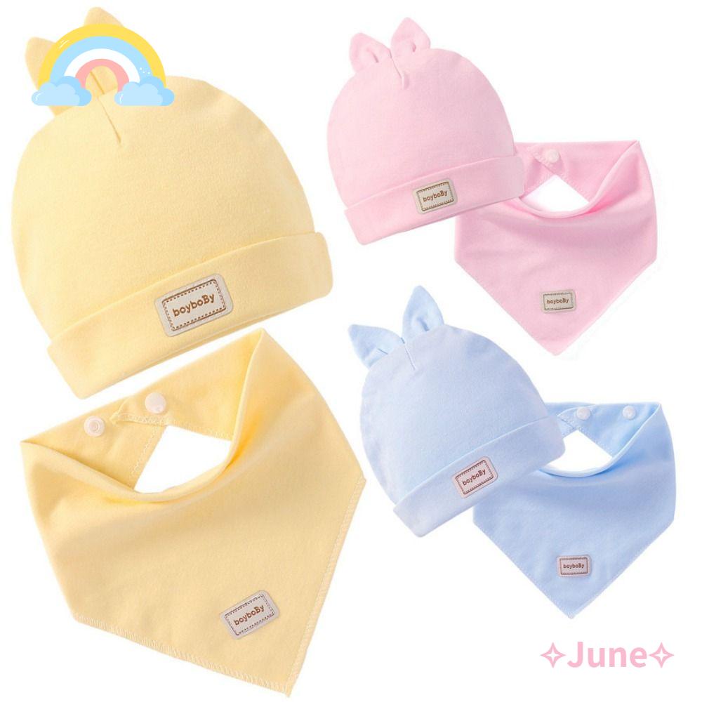 JUNE Set 2 Mũ beanie Dày Dặn Màu Sắc Đơn Giản Giữ Ấm Cho Bé