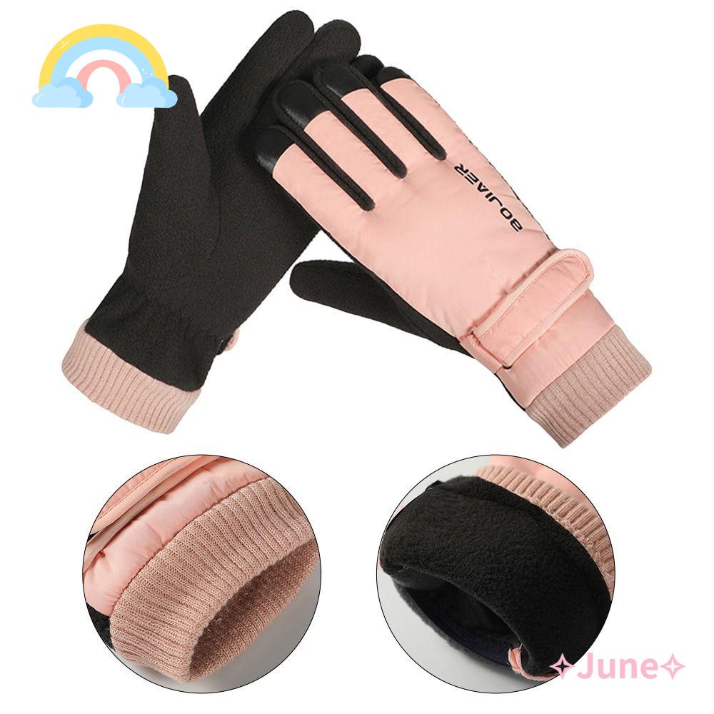 JUNE Găng Tay Thể Thao Vải Lông Dày Chống Gió Chống Nước Cho Nữ