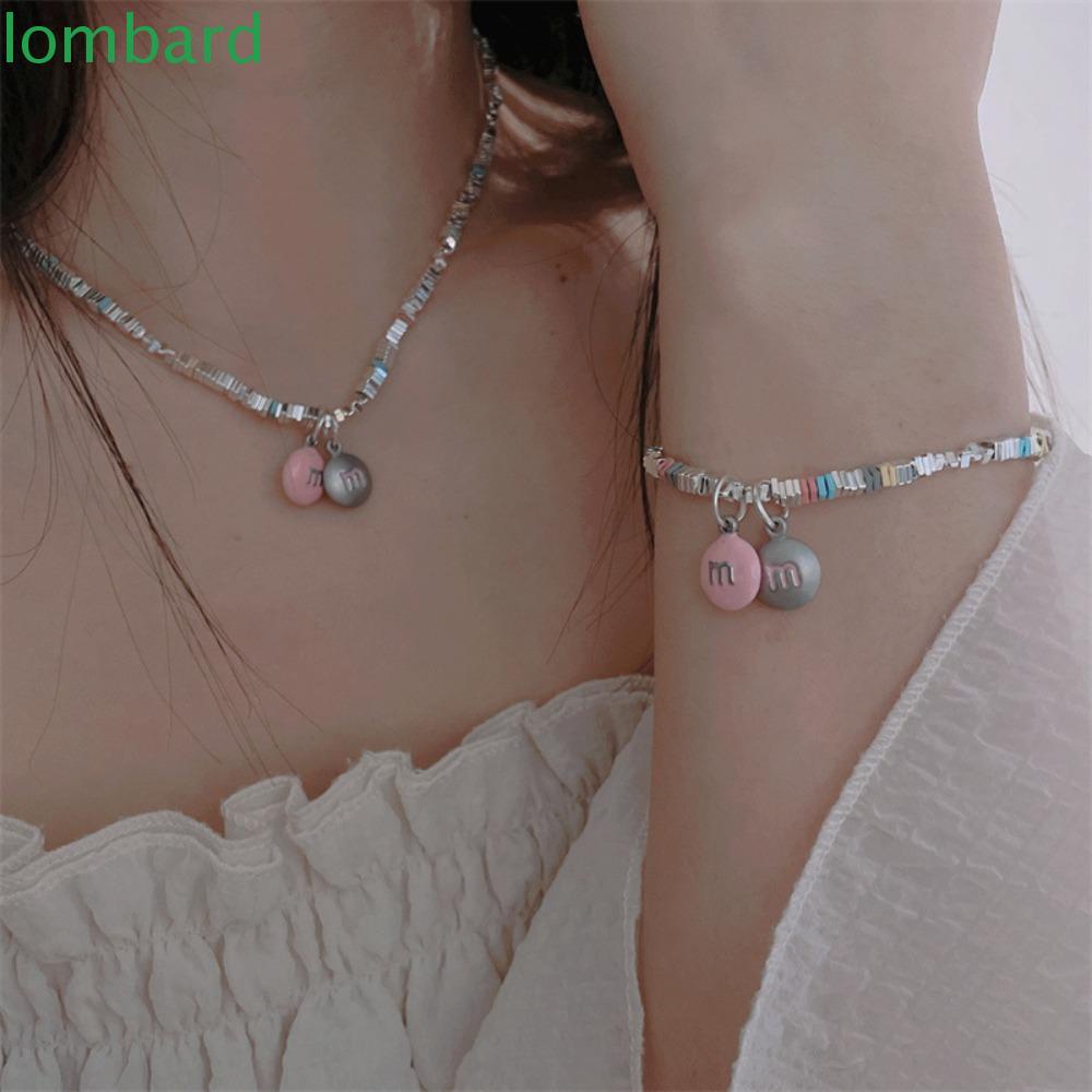 Vòng cổ Xỏ Hạt Thép Titan Nhiều Màu Sắc Mặt Hình Chữ M Thời Trang Cho Nữ