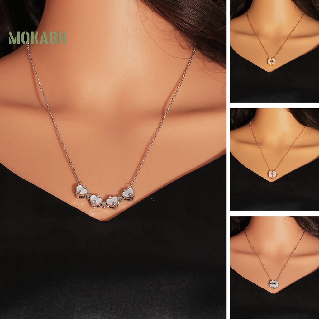 [Mok Abh] Vòng cổ Mặt Hình Cỏ Bốn Lá Đính Kim Cương Giả Thanh Lịch Hợp Thời Trang Cho Nữ