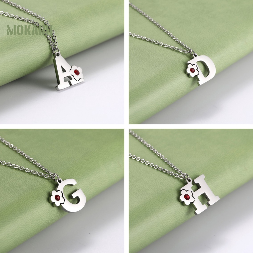 [Mok Abh] Vòng cổ Bằng Thép Titan Mặt Hình Bảng Chữ Cái Đơn Giản Dễ Phối Đồ Thân Thiện Với Da Không Dị Ứng Trang Trí Unisex