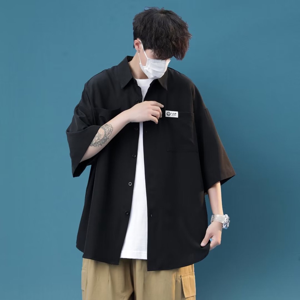 Áo Sơ Mi Nam Tay Ngắn Dáng Rộng Phong Cách Hong Kong Thời Trang Mùa Hè Cao Cấp