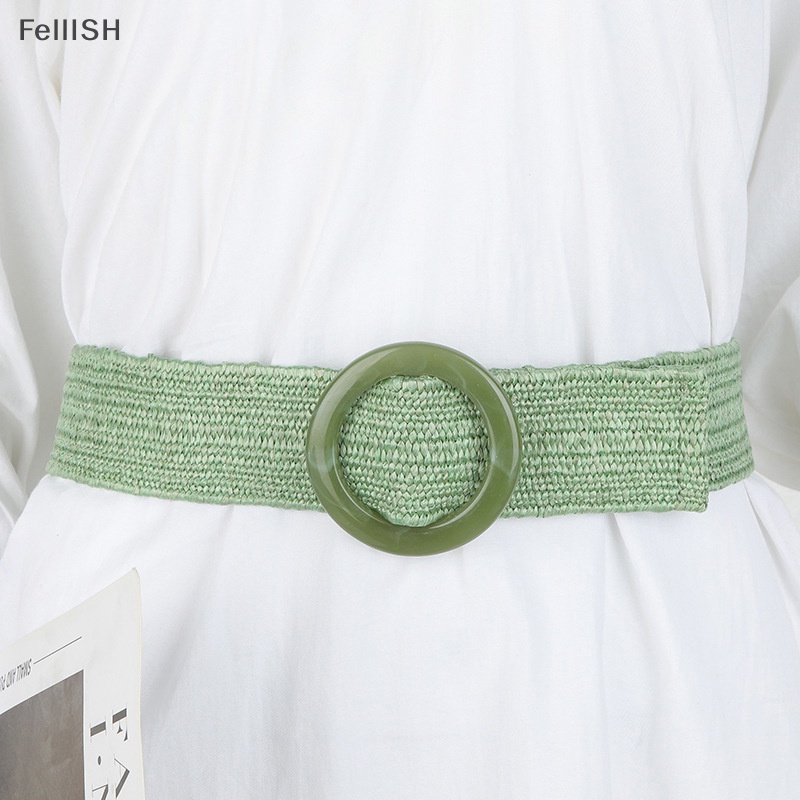 1 Thắt Lưng Bện Sợi Rơm Mỏng Mặt Tròn / Vuông Phong Cách Vintage 439br