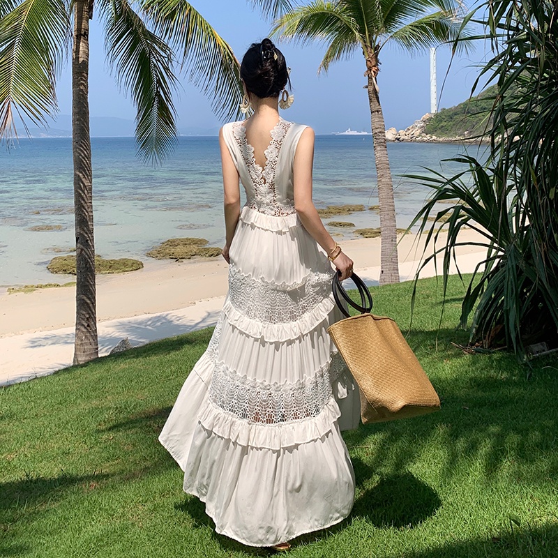 Đầm Sát Nách Phối Ren Hoa Thời Trang Mùa Hè