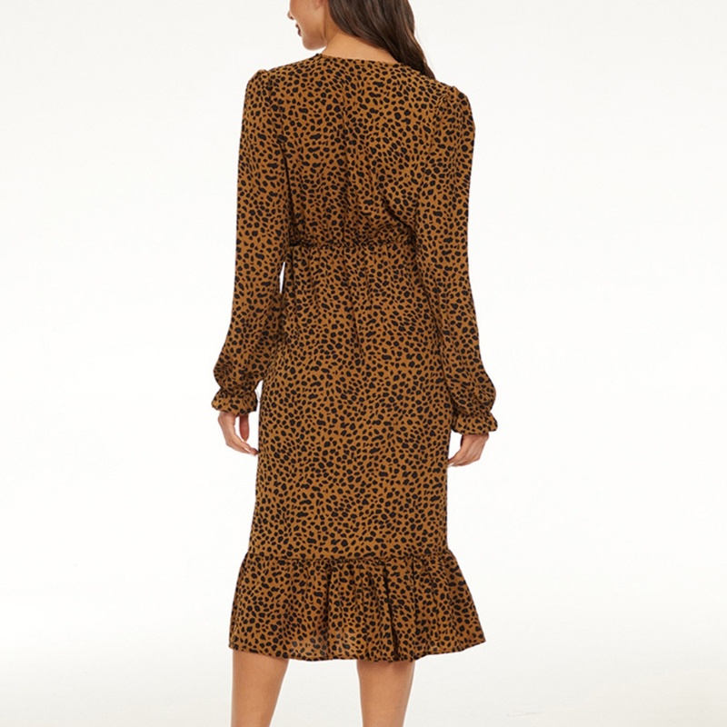 Đầm Midi Dài Tay Cổ Chữ V Eo Cao Thời Trang Cho Nữ