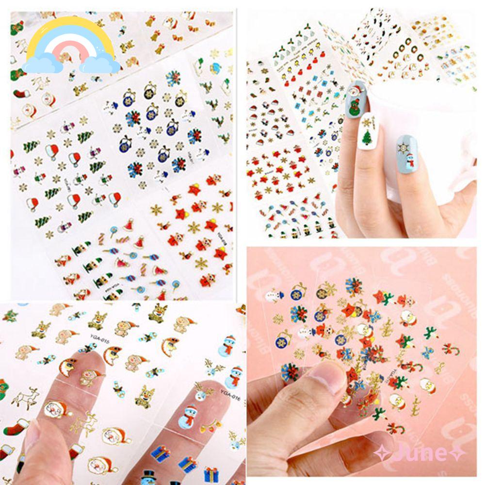 JUNE Bộ 24 Hình Dán Móng Tay 3D Chủ Đề Giáng Sinh