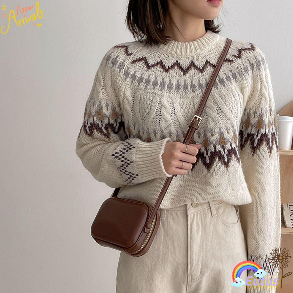 Túi Da Đeo Chéo Màu Trơn Có Khóa Kéo Đôi Phong Cách Retro Cho Nữ