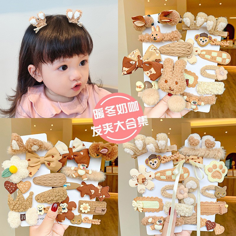 Bộ Kẹp Tóc Vải Bông Công Chúa Hoạt Hình Dễ Thương Thời Trang Thu Đông Cho Bé Gái