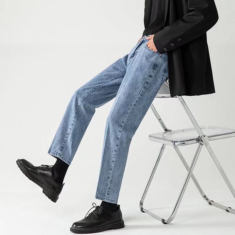 Quần Jean Dài Dáng Rộng Mỏng Màu Trơn Thời Trang Thu Đông Hàn Quốc Đơn Giản Chất Lượng Cao Cho Nam