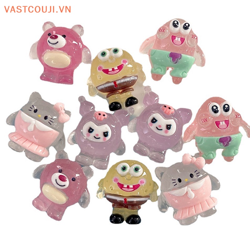 Set 2 Mô Hình Nhân Vật Hoạt Hình SpongeBob Patrick Star Kuromi Dâu Tây Mini Bằng Nhựa Resin Màu Dạ Quang Xinh
