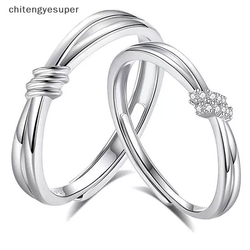 Nhẫn Cặp Đính Đá Zircon Dạng Mở Đơn Giản Điều Chỉnh Được Làm Quà Kỷ Niệm Cho Bạn Gái