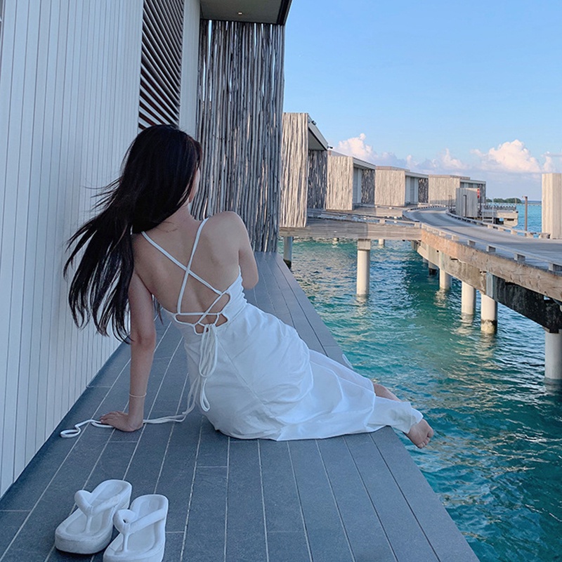 Đầm Hở Lưng Màu Trắng Phong Cách Thời Trang Pháp Dành Cho Nữ