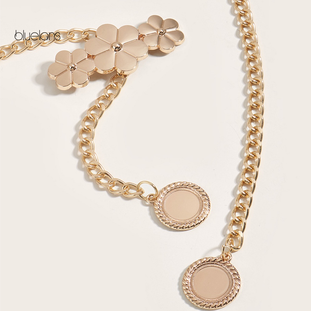 Thắt Lưng Dây Xích Mặt Tròn In Hoa Dễ Phối Đồ Thời Trang Cho Nữ