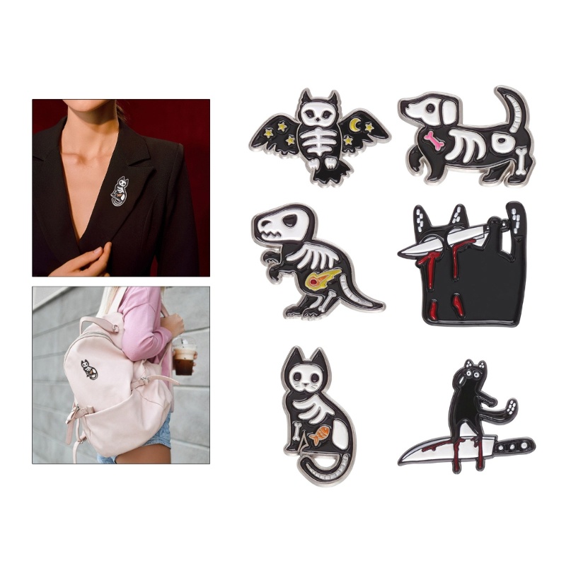 Ghim Cài Áo Hình Bộ Xương Động Vật Khủng Long Chó Mèo Tráng Men
