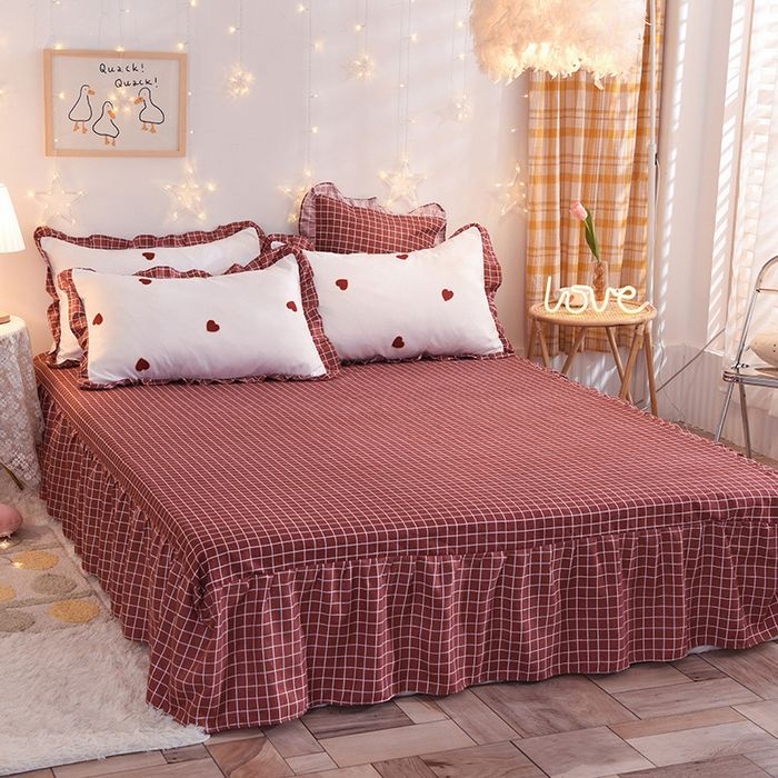 Váy Giường Đơn Bằng cotton linen Thân Thiện Với Da In Hình Cây Cỏ Hoạt Hình 3.5 feet 5 feet 6 feet