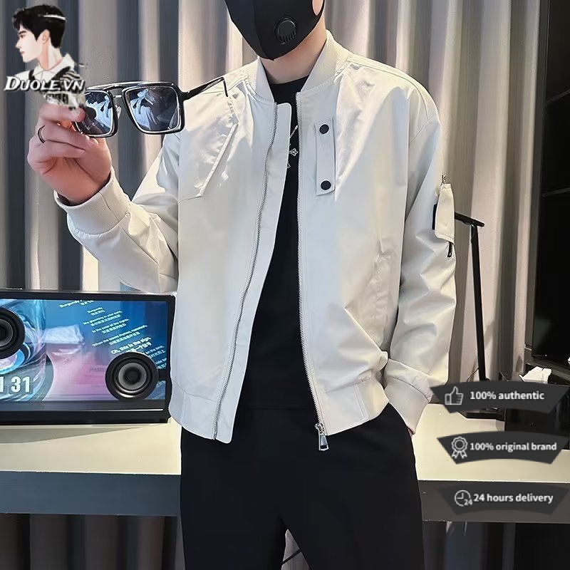 【2 Màu】áo khoác nam fashion unisextay dài có khóa kéo màu trơn thời trang mùa thu mới cho nam cảm nhận nâng cao đơn giản cảm giác thiết kế nhỏ nhiều túi trang chủ hàng trăm tình nhân tương tự