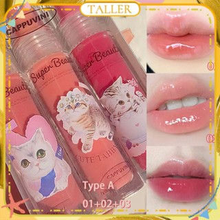 ✧Ready Stcok Cappuvini 3 Cái/1bộ Cat Clear Doodle Lip Gloss Set Water Light Mirror Jelly Son Môi Dưỡng ẩm Mịn Màng Độ Hoàn Màu Cao Trang điểm Môi Lâu Trôi CAO HƠN