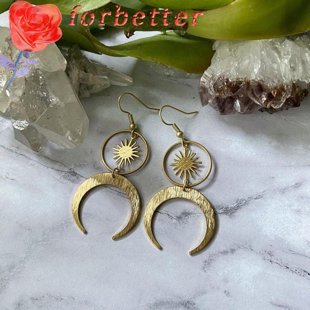 FORBETTER Bông Tai Hợp Kim Dáng Dài Hình Mặt Trăng / Hoa Hướng Dương Phong Cách Bohemia Cổ Điển Thời Trang Cho Nữ