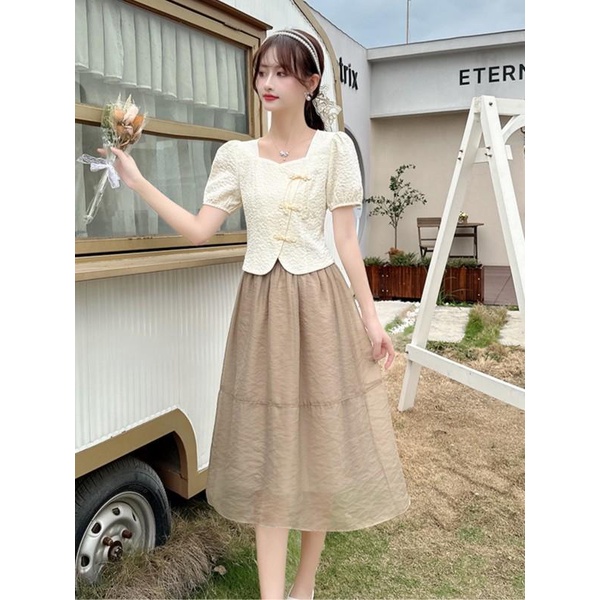 Set Áo Ngắn Tay + Chân Váy Phong Cách Trung Hoa Cổ Điển Thời Trang Mùa Hè Hàng Mới Dành Cho Bạn Nữ