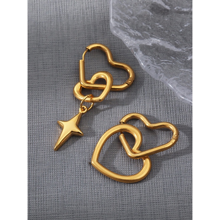 Khuyên Tai Mạ Vàng 18K Hình Thánh Giá / Trái Tim Sáng Tạo Bằng Thép Không Gỉ Chống Thấm Nước Và Chống Phai Màu