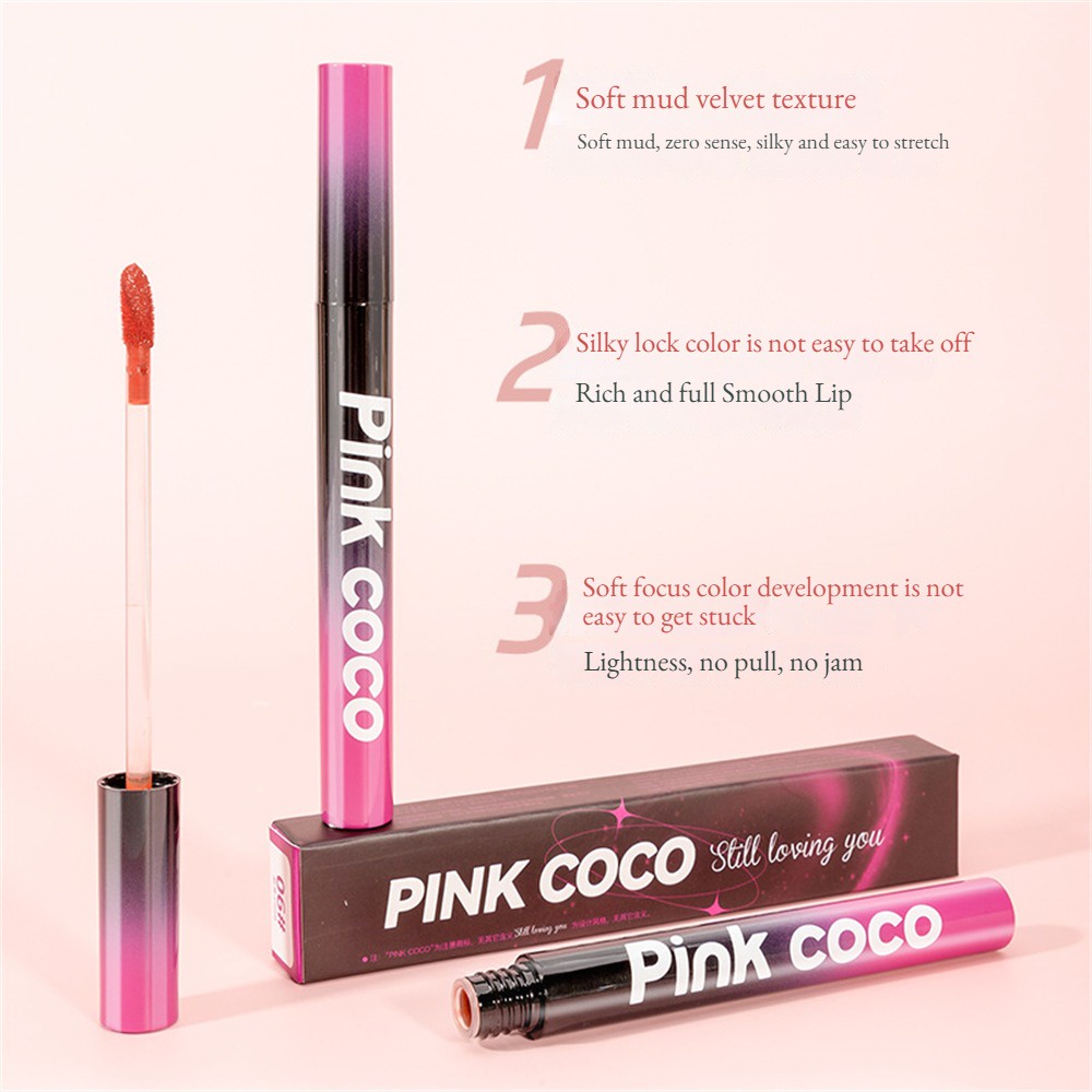 1 Son Kem PINKCOCO Chất Son Mịn Như Nhung Chống Nước Chống Dính Cốc Bền Màu Dài Lâu